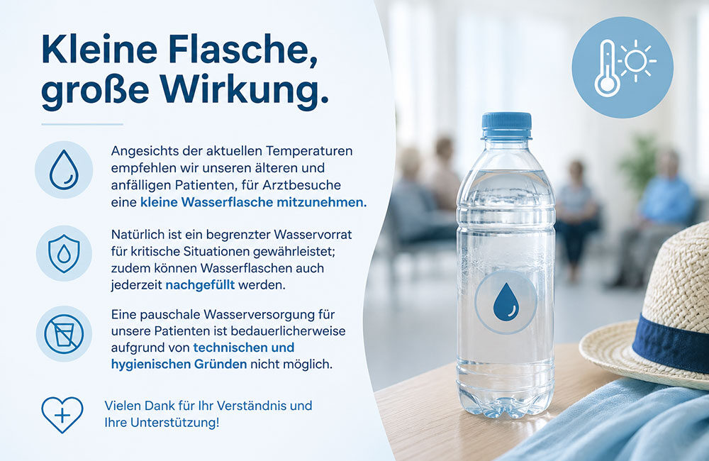Gut vorbereitet zum Arzttermin: Bitte an Wasser denken